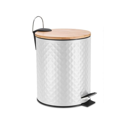 Ведро 5L с педалью и бамбуковой крышкой WHITE RHOMBUS, белый/бамбук, вид