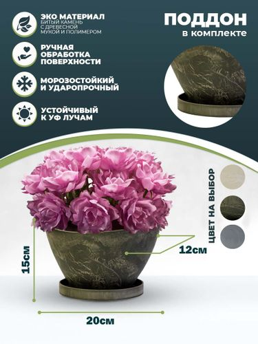 Горшок для цветов "Лодочка", 1,5л с поддоном, изготовлен из композитного пластика, цвет темно-серый, картинка