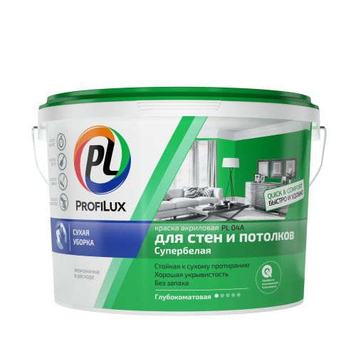 Краска Profilux PL-04A интерьерная для стен и потолков, супербелая, 3 кг, детальное фото