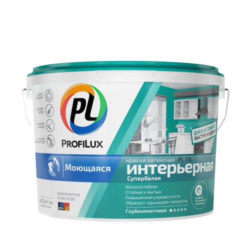 Краска Profilux PL-13L интерьерная моющаяся, супербелая, база 1, 1,3 кг, фотография