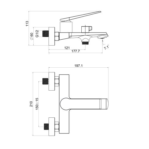 Cмеситель для ванной TOKITO TOK-URA-1014, крупный план