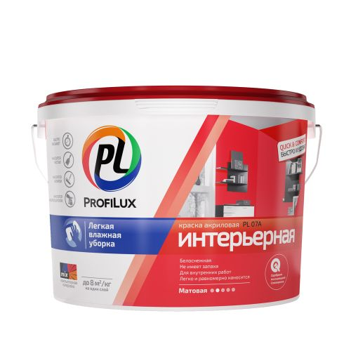 Краска Profilux PL-07A акриловая интерьерная, супербелая, 7 кг, фотография