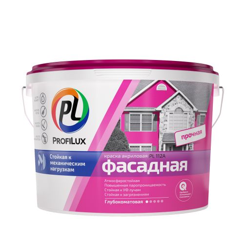 Краска Profilux PL-112A фасадная влагостойкая, белая, 3 кг, изображение