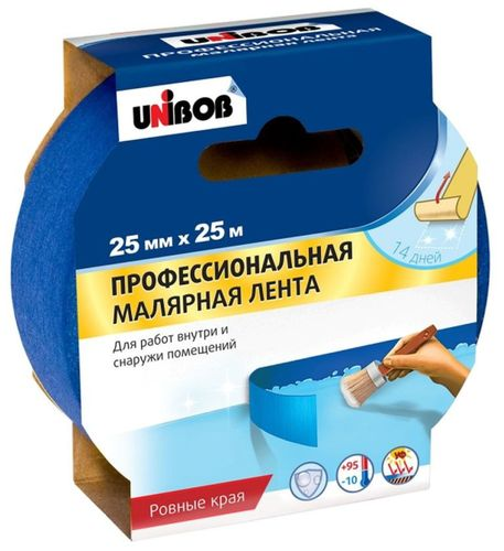 Малярная лента UNIBOB профессиональная синяя 25 ммх25 м, изображение