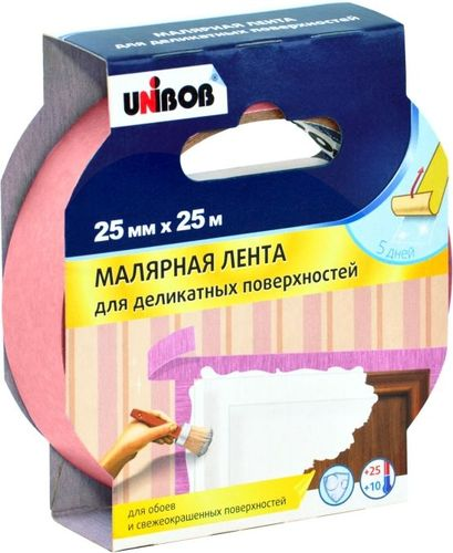 Лента малярная UNIBOB для деликатных поверхностей 25мм х 25м, изображение