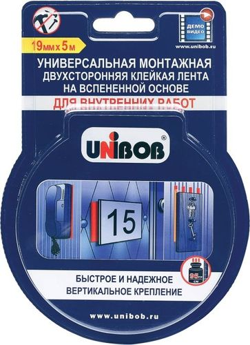 Двухсторонняя клейкая лента UNIBOB для внутренних работ 19мм, изображение