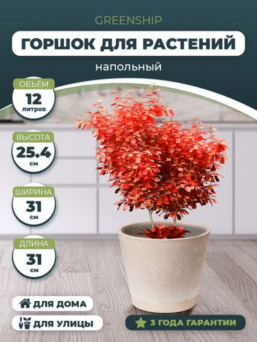 Кашпо для цветов 12 литров с дренажным вкладышем, изготовлено из композитного пластика, цвет бежевый, крупный план
