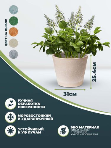 Кашпо для цветов 12 литров с дренажным вкладышем, изготовлено из композитного пластика, цвет бежевый, крупный план