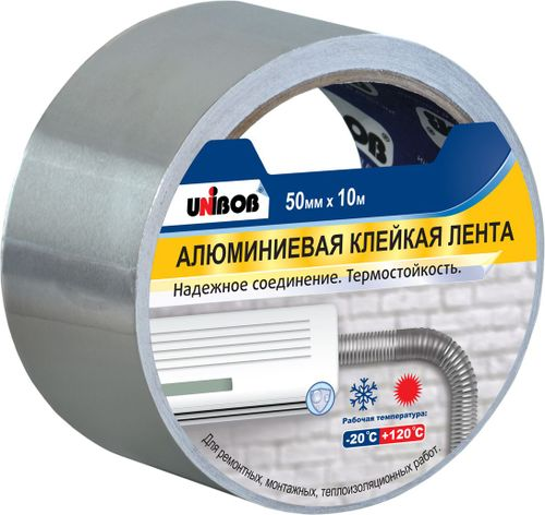 Лента клейкая UNIBOB, алюминиевая 50мм х 10м, крупный план