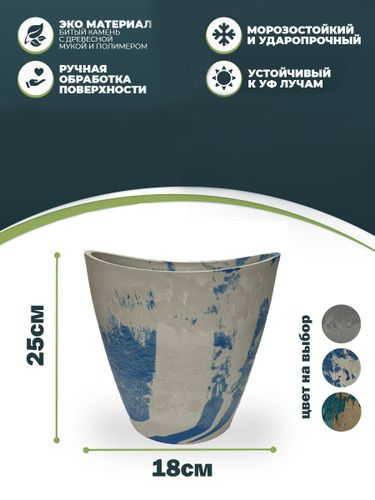 Кашпо для цветов 5,5 литра , изготовлено из композитного пластика, цвет белый с голубым рисунком, изображение