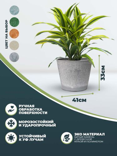 Кашпо для цветов 30 литров с дренажным вкладышем, изготовлено из композитного пластика, цвет светло-серый, вид