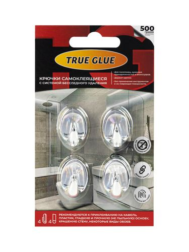 Крючки самоклеящиеся TRUE GLUE овальные хром 4 шт, фотография