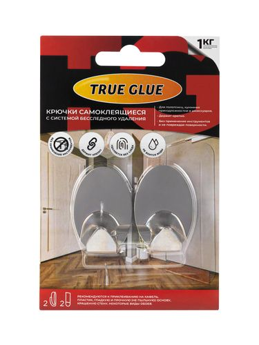 Крючки стальные TRUE GLUE самоклеящиеся овальные 2 шт, фотография