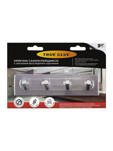 Крючок четверной стальной TRUE GLUE самоклеящийся прямоугольный 1 шт под углом, фото