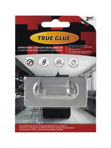 Крючок двойной стальной TRUE GLUE самоклеящийся прямоугольный 1 шт под углом, изображение