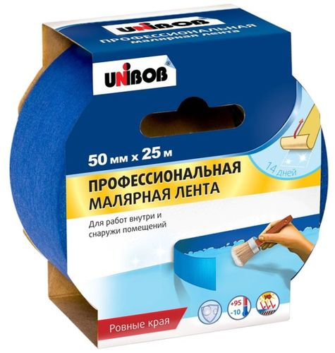 Малярная лента UNIBOB профессиональная синяя 50 ммх25 м, вид