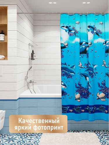 Шторка для ванной Fora Косатки 180x180 см, изображение