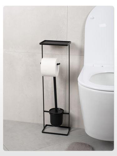 Стойка FORA ELEGANCE  STYLE  с держателем туалетной бумаги, ерша и полкой, черная, вид