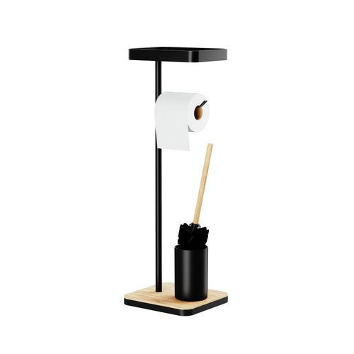 Стойка FORA BAMBOO STYLE с держателем туалетной бумаги, ерша и полкой, черный/бамбук, детальное фото