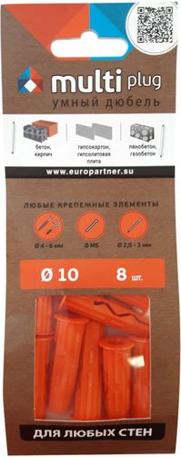 Дюбель универсальный ЕВРОПАРТНЕР MULTI Plug 10x40 мм нейлон 8 шт, детальное фото