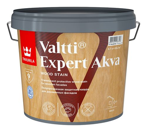 Лазурь антисептическая Tikkurila/Tikkivala Valtti Expert Akva Бесцветный 2,7 л полуматовая, вид