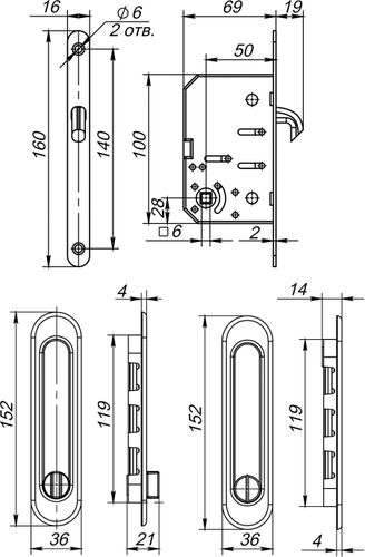 Дверная ручка для раздвижной двери PUNTO Soft LINE-011 бронза, фотография