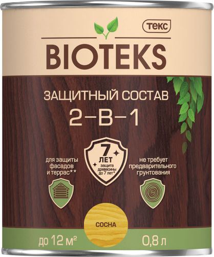 Защитный состав 2-в-1 BIOTEKS сосна 0,8 л, фотография