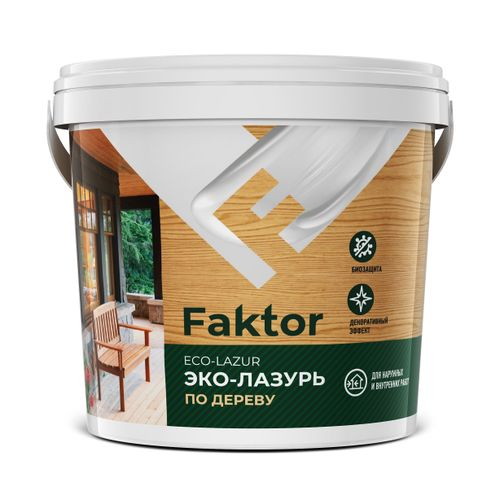 Эко-лазурь FAKTOR для древесины беленый дуб, ведро 0,9 кг, вид