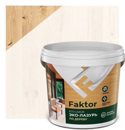 Эко-лазурь FAKTOR для древесины беленый дуб, ведро 0,9 кг, картинка