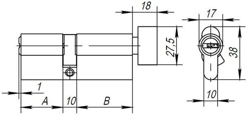Цилиндровый механизм (AX202/70) AJAX AX2002Knob70 (30+10+30) CP хром с вертушкой, фото