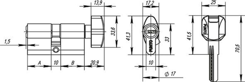 Цилиндровый механизм PUNTO (Z402/80) Z4002Knob80(35+10+35) с вертушкой CP хром, фотография