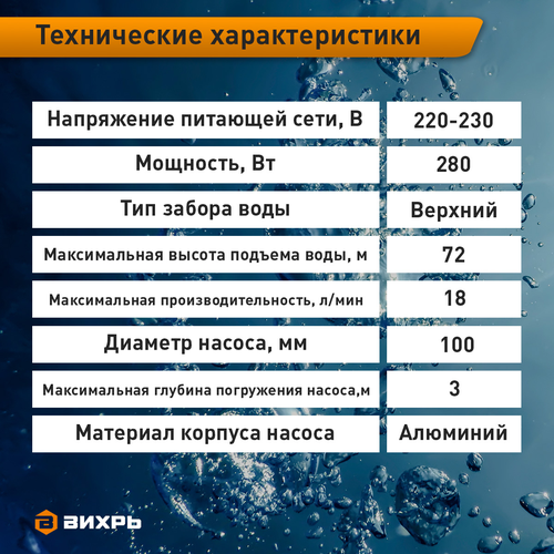 Насос вибрационный ВИХРЬ 280Вт, ВН-10В, вид