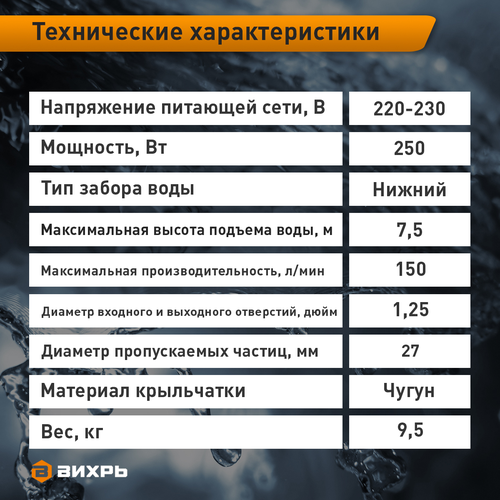 Насос фекальный ВИХРЬ 250Вт, ФН-250, фото