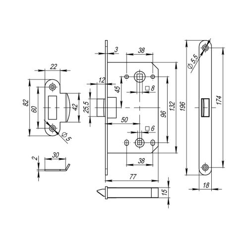 Защелка FUARO PLASTP96WC-50 (P96WC-50) SSC сатинированный хром, картинка