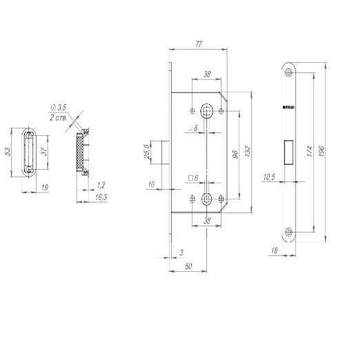 Защелка врезная FUARO Magnm96wc-50 (m96wc-50) bl черный, детальное фото