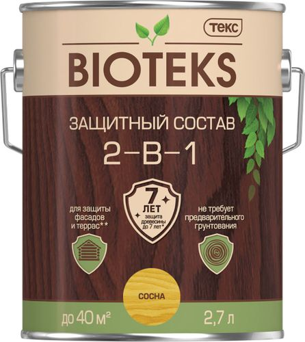 Защитный состав 2-в-1 BIOTEKS сосна 2,7 л, вид
