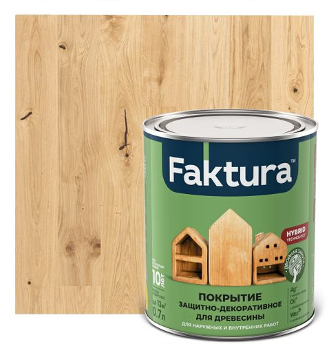 Покрытие FAKTURA защитно-декоративное для древесины бесцветное, банка 0,7 л, крупный план