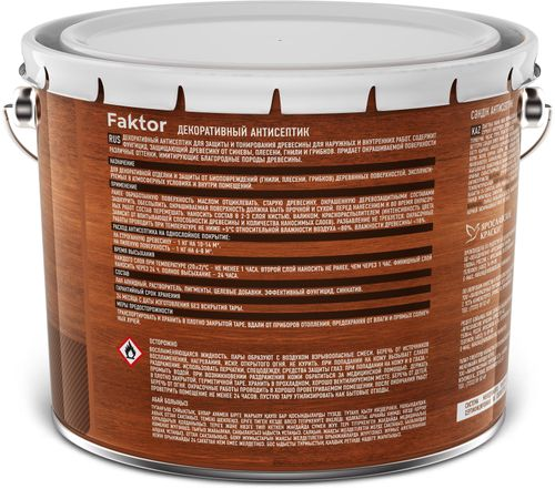 Антисептик FAKTOR для защиты и тонирования древесины 3в1 бесцветный 7,6 кг, вид