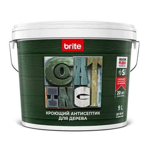 Антисептик BRITE FLEXX для дерева кроющий база А, ведро 9 л, фото