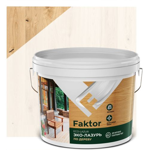 Эко-лазурь FAKTOR для древесины беленый дуб, ведро 9 кг, крупный план