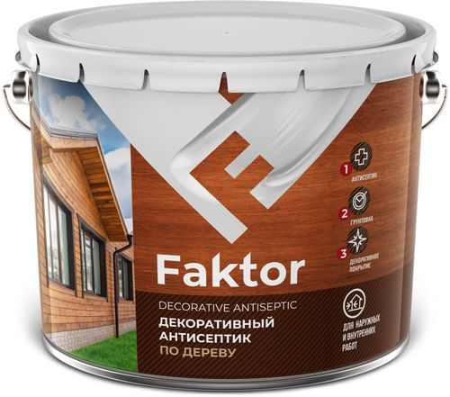 Антисептик FAKTOR для защиты и тонирования древесины 3в1 палисандр 7,6 кг, вид