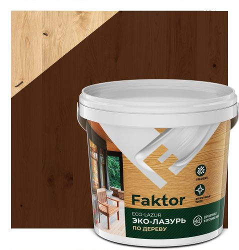 Эко-лазурь FAKTOR для древесины махагон, ведро 0,9 кг, фотография