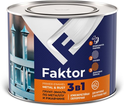 Грунт-эмаль FAKTOR на ржавчину 3 в 1 коричневая, банка 1,9 кг, детальное фото