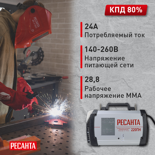 Сварочный инвертор РЕСАНТА САИ 220 ПН (65/20), крупный план