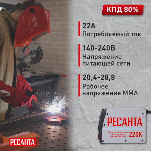 Сварочный инвертор РЕСАНТА САИ-220К (65/37), крупный план