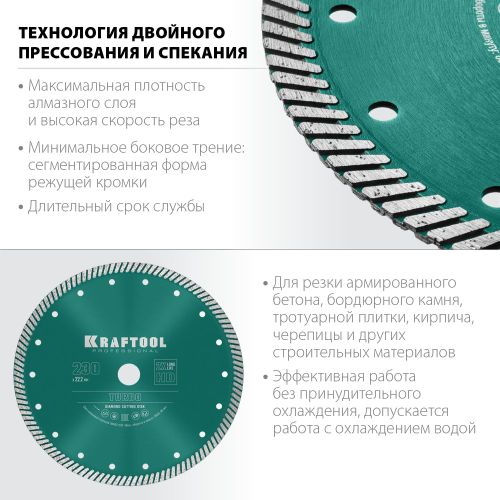 Диск алмазный KRAFTOOL сегментированный 230 мм (36682-230), вид