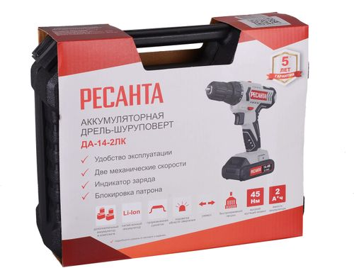 Дрель-шуруповерт аккумуляторная РЕСАНТА ДА-14-2 лК 14,4В, изображение