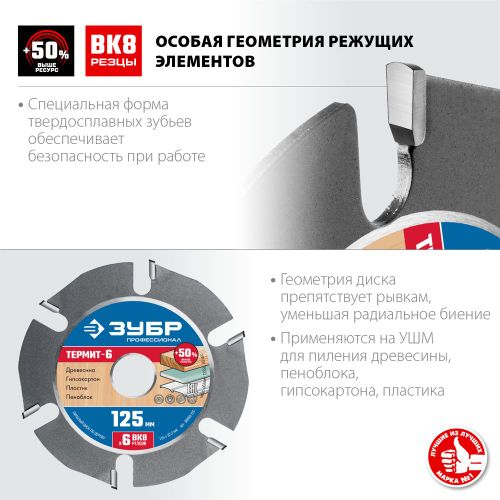 Диск пильный ЗУБР 6 резцов 125х22,2 мм, крупный план