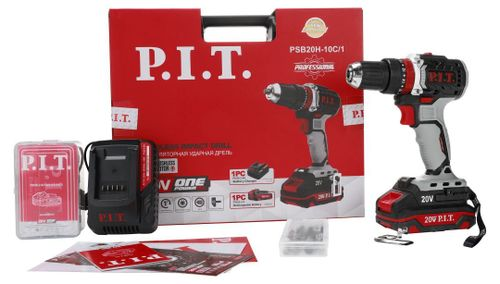 Дрель ударная аккумуляторная бесщеточная P.I.T. PSB20H-10C/1 20В с 1 АКБ И З/У, крупный план