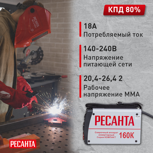 Инверторный сварочный аппарат РЕСАНТА САИ-160К 6,3 кВт, изображение